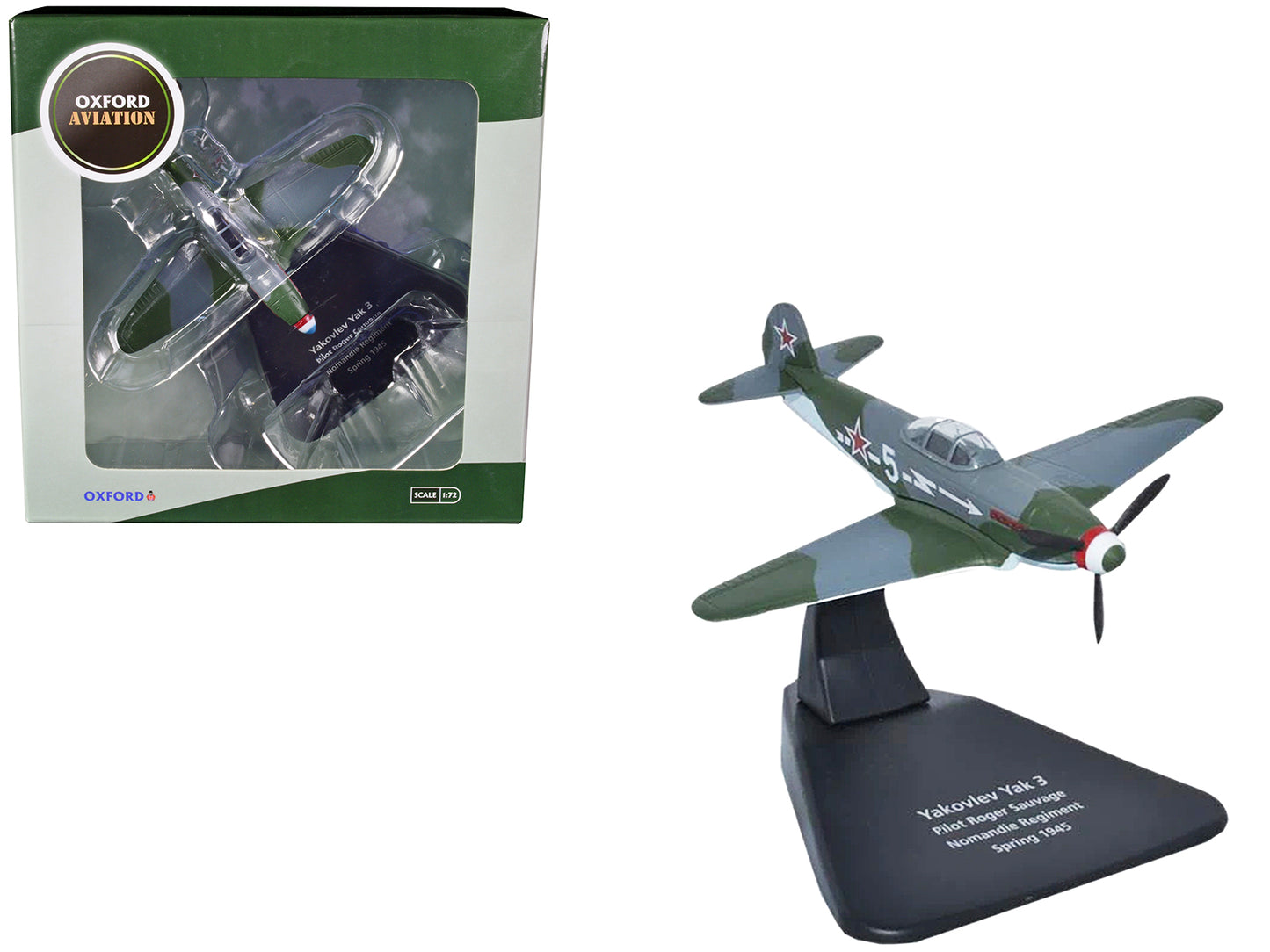 Yakovlev Yak-3 Fighter Plane Pilot Roger Sauvage Nomandie Regiment (Spring 1945) "Oxford Aviation" Series 1/72 Diecast Model Airplane by Oxford Diecast