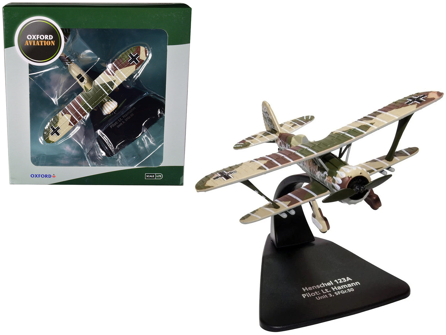 Henschel 123A Bomber Plane Pilot: Lt. Kurt Hamann Unit 3 SFGr.50 "Oxford Aviation" Series 1/72 Diecast Model Airplane by Oxford Diecast