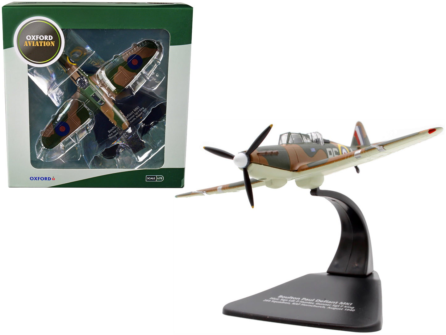 Boulton Paul Defiant MK I Fighter Plane Pilot: Sqn Ldr P Hunter Gunner Sgt F King 264 Squadron RAF Hornchurch (August 1940) "Oxford Aviation" Series 1/72 Diecast Model Airplane by Oxford Diecast