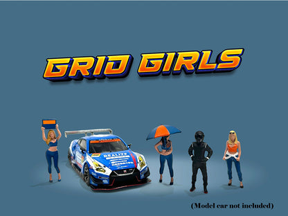 "Grid Girls" 5 piece Diecast Figure Set (4 People Figures 1 Umbrella) Limited Edition to 3600 pieces Worldwide for 1/64 Scale Models by American Diorama