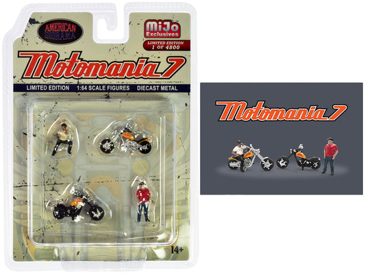 "Motomania 7" 4 piece Diecast Figure Set (2 Figures 2 Motorcycles) Limited Edition to 4800 pieces Worldwide for 1/64 scale models by American Diorama