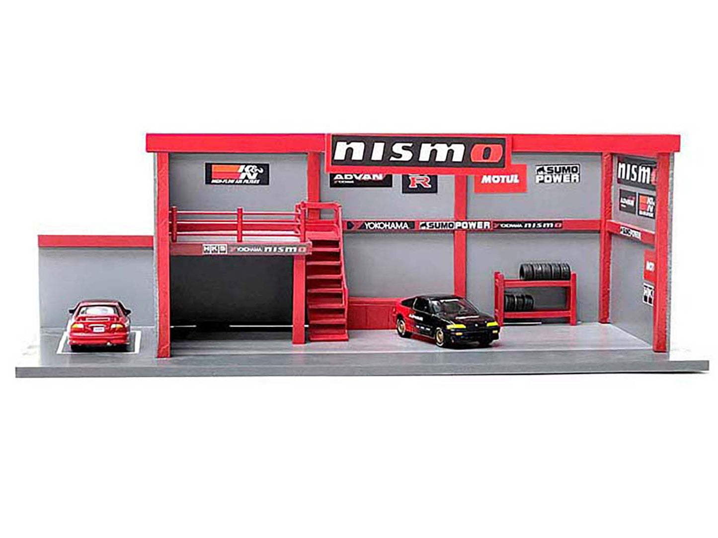 "Garage Diorama Advan" Diorama with Decals for 1/64 Scale Models by American Diorama