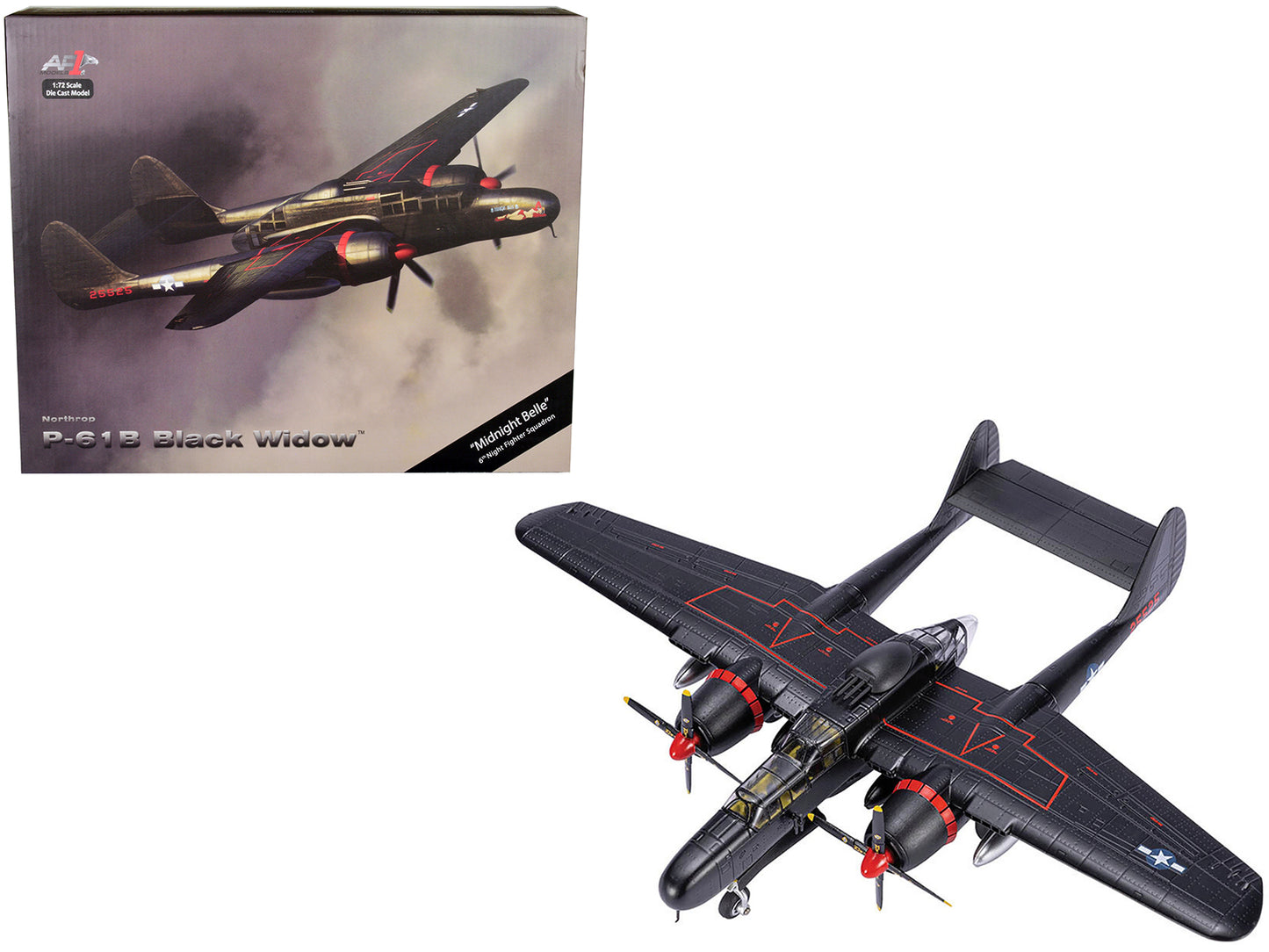 Northrop P-61B Black Widow Fighter Aircraft "Midnight Belle 6th Night Fighter Squadron" United States Army Air Forces 1/72 Diecast Model by Air Force 1