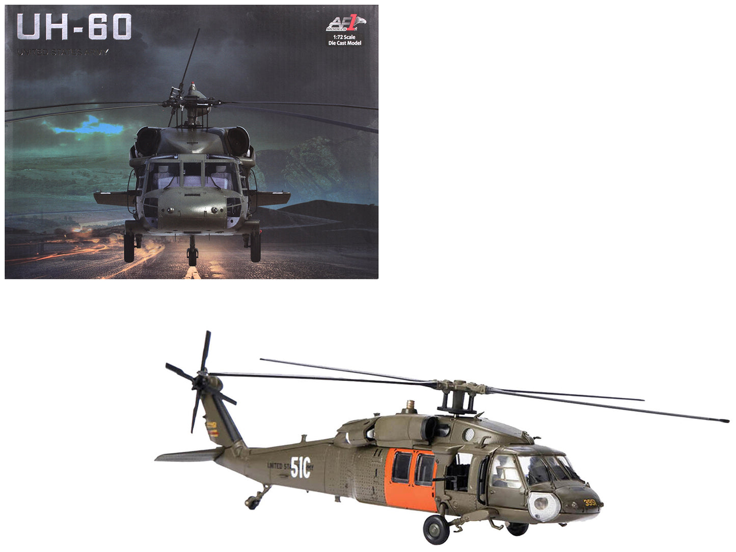 Sikorsky UH-60 Black Hawk Helicopter "51C" United States Army 1/72 Diecast Model by Air Force 1