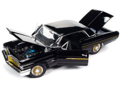 1962 Pontiac Grand Prix "Fireball Roberts Edition" Starlight Black with Gold Stripes 1/18 Diecast Model Car by Auto World