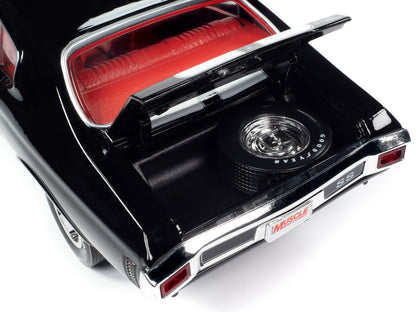 1970 Chevrolet Chevelle SS Tuxedo Black with White Stripes and Red Interior "Hemmings Muscle Machines Magazine Cover Car" (May 2011) "American Muscle" Series 1/18 Diecast Model Car by Auto World