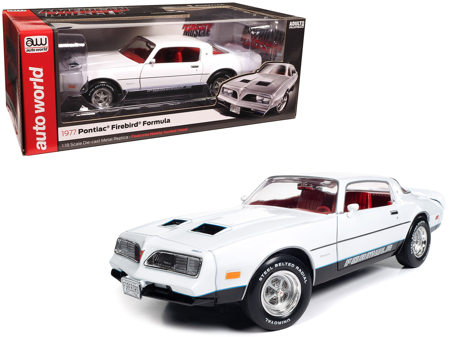 1977 Pontiac Firebird Formula Cameo White with Red Interior "American Muscle" Series 1/18 Diecast Model Car by Auto World