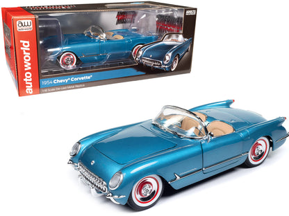 1954 Chevrolet Corvette Convertible Pennant Blue Metallic "American Muscle" Series 1/18 Diecast Model Car by Auto World