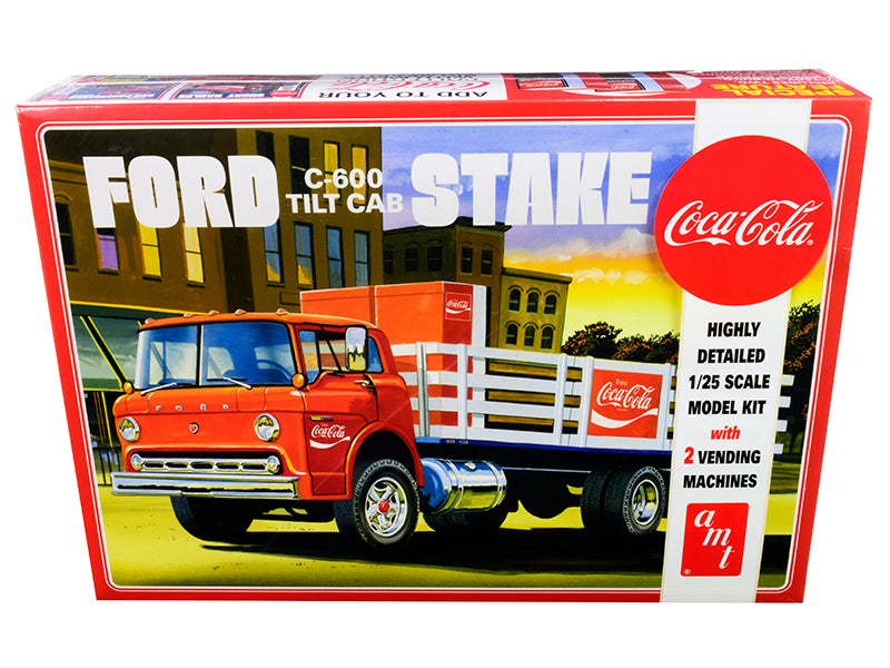 Skill 3 Model Kit Ford C600 Stake Bed Truck with Two "Coca-Cola" Vending Machines 1/25 Scale Model by AMT