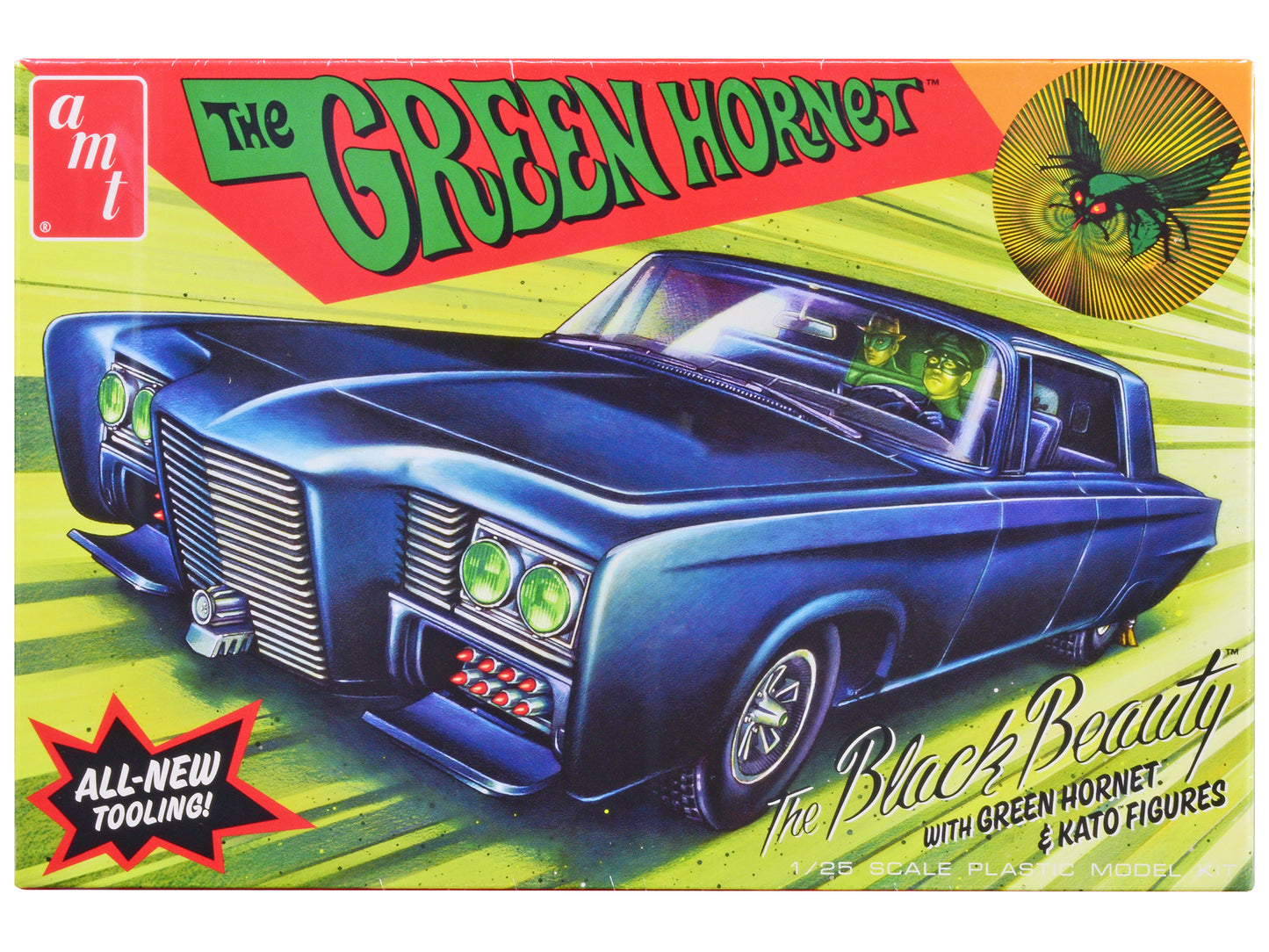 Skill 2 Model Kit Black Beauty "The Green Hornet" (1966–1967) TV Series with Green Hornet and Kato Figures 1/25 Scale Model by AMT