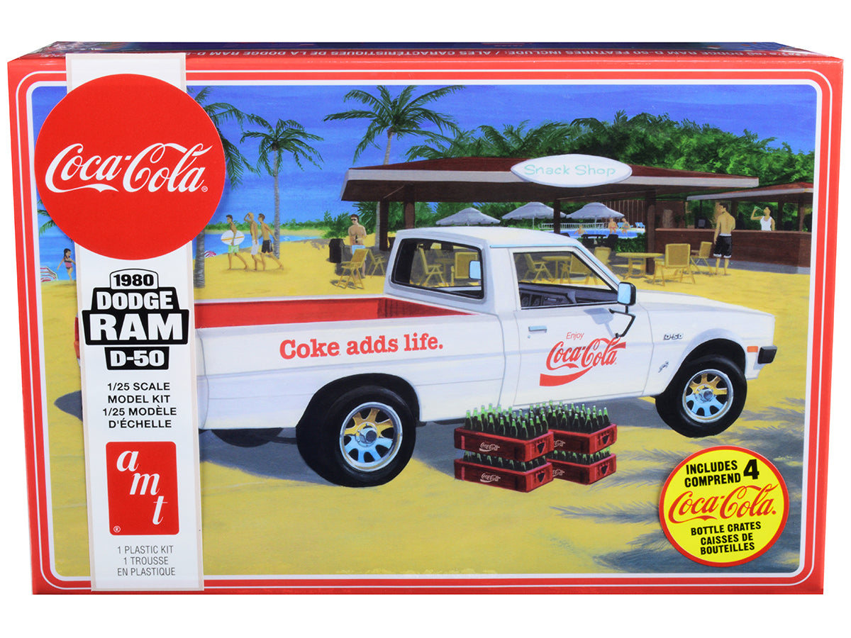 Skill 3 Model Kit 1980 Dodge Ram D-50 Pickup Truck "Coca-Cola" Four Bottle Crates 1/25 Scale Model by AMT