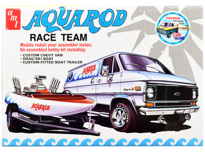 Skill 2 Model Kit Chevrolet Custom Van with Drag/Ski Boat and Trailer "Aqua Rod Race Team" 1/25 Scale Model by AMT