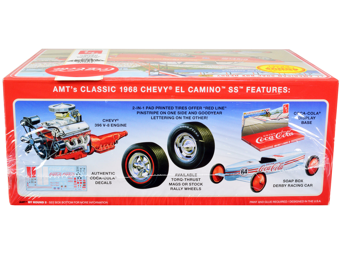 Skill 3 Model Kit 1968 Chevrolet El Camino SS and Soap Box Derby Racing Car 2 in 1 Kit "Coca-Cola" 1/25 Scale Model Car by AMT