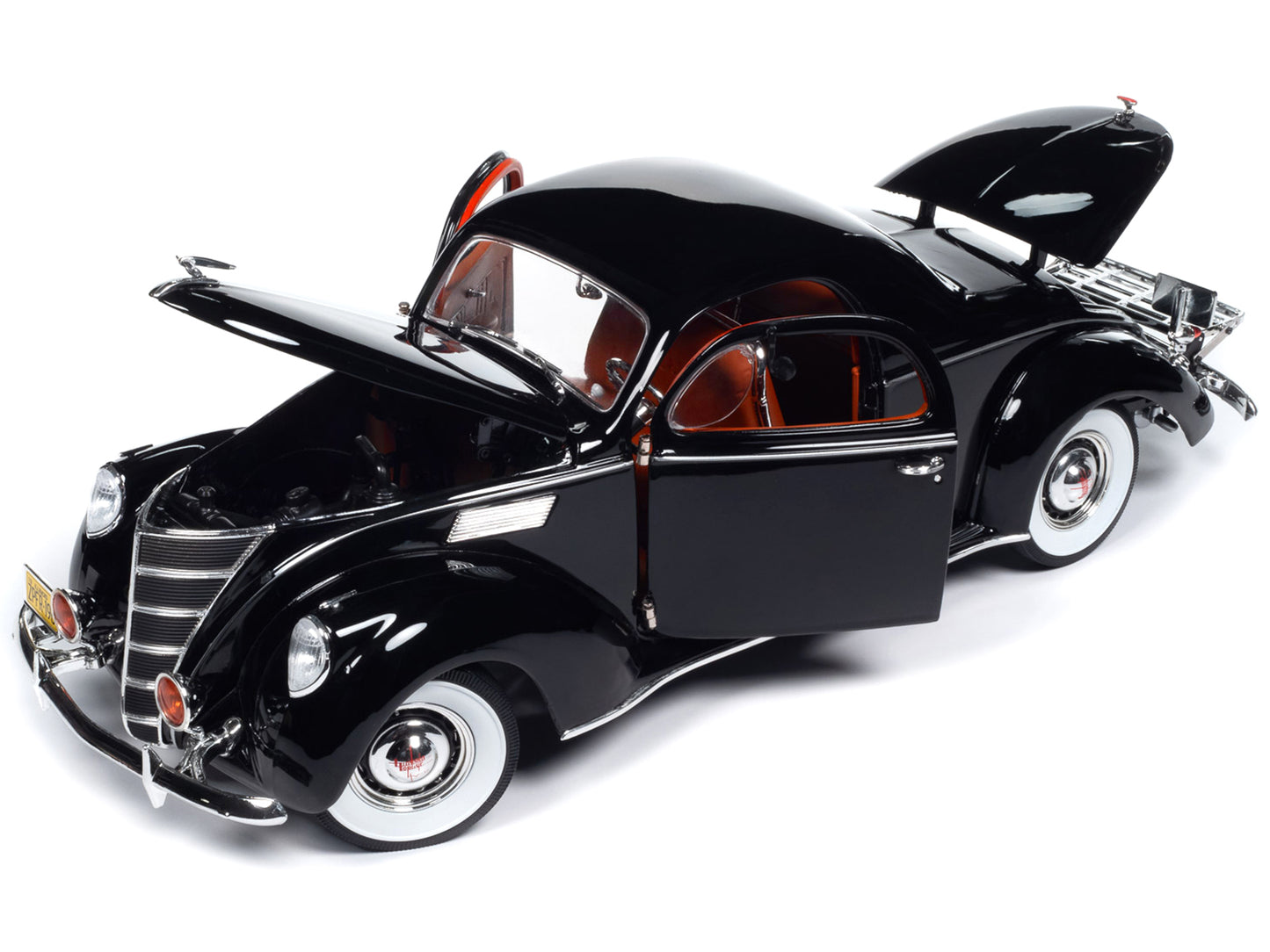 1937 Lincoln Zephyr Black with Red Interior 1/18 Diecast Model Car by Auto World