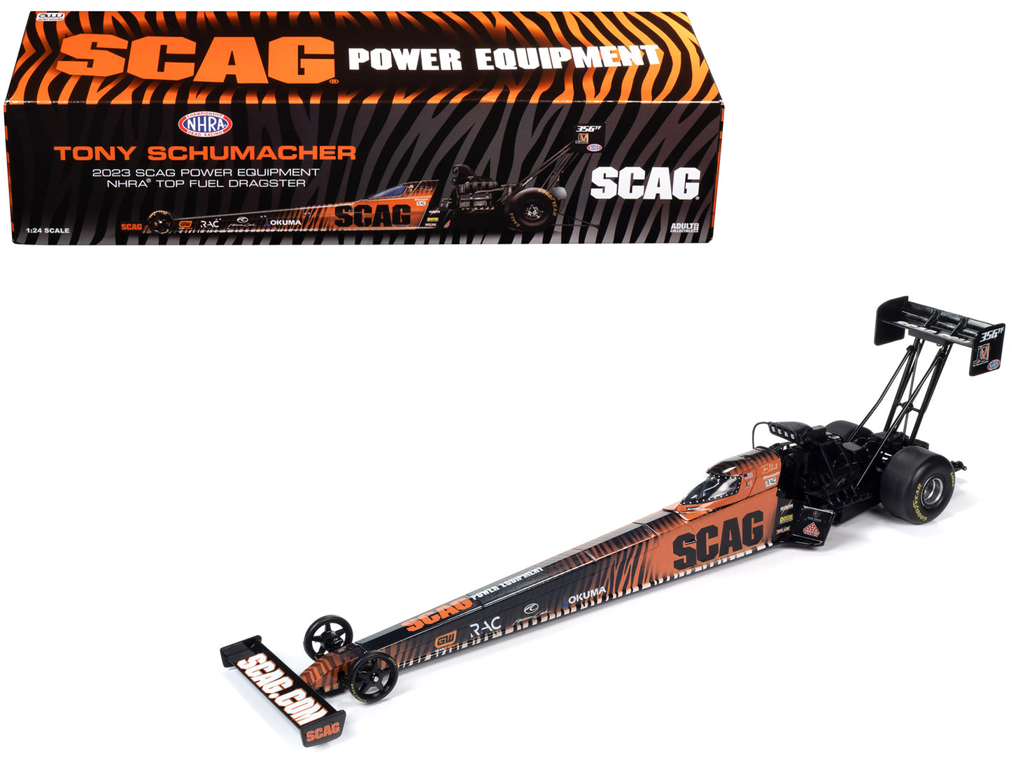 2023 NHRA TFD (Top Fuel Dragster) Tony Schumacher "SCAG Power Equipment" Orange and Black "Maynard Family Racing Team" Limited Edition to 1236 pieces Worldwide 1/24 Diecast Model by Auto World