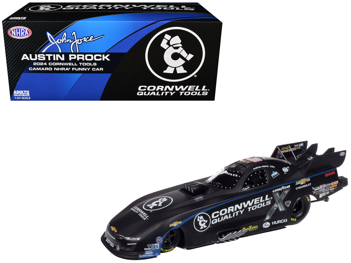 Chevrolet Camaro NHRA Funny Car Austin Prock "Cornwell Tools" (2024) "John Force Racing" Limited Edition 1/24 Diecast Model Car by Auto World