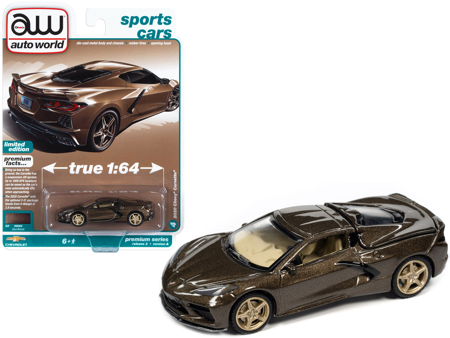 2020 Chevrolet Corvette Zeus Bronze Metallic "Sports Cars" Limited Edition 1/64 Diecast Model Car by Auto World