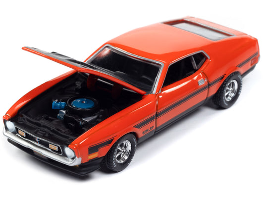 1971 Ford Mustang Boss 351 Calypso Coral Orange with Black Hood and Stripes "Mecum Auctions" Limited Edition to 2496 pieces Worldwide "Premium" Series 1/64 Diecast Model Car by Auto World