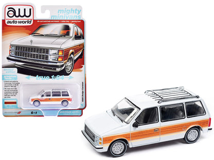 1985 Dodge Caravan Van White with Woodgrain Side Panels "Mighty Minivans" Series 1/64 Diecast Model Car by Auto World