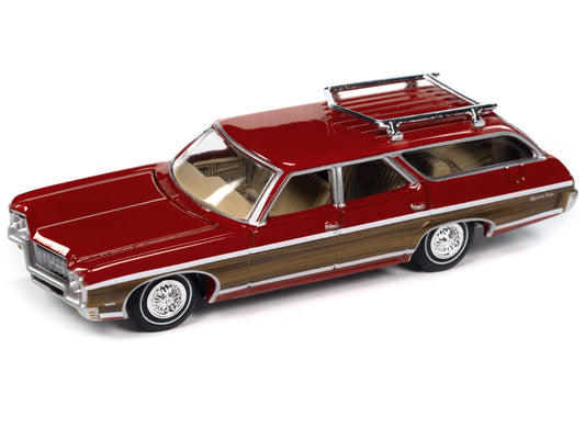 1970 Chevrolet Kingswood Estate Wagon Cranberry Red with Side Wood Panels "Muscle Wagons" Series 1/64 Diecast Model Car by Auto World