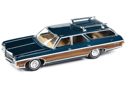 1970 Chevrolet Kingswood Estate Wagon Fathom Blue Metallic with Side Wood Panels "Muscle Wagons" Series 1/64 Diecast Model Car by Auto World