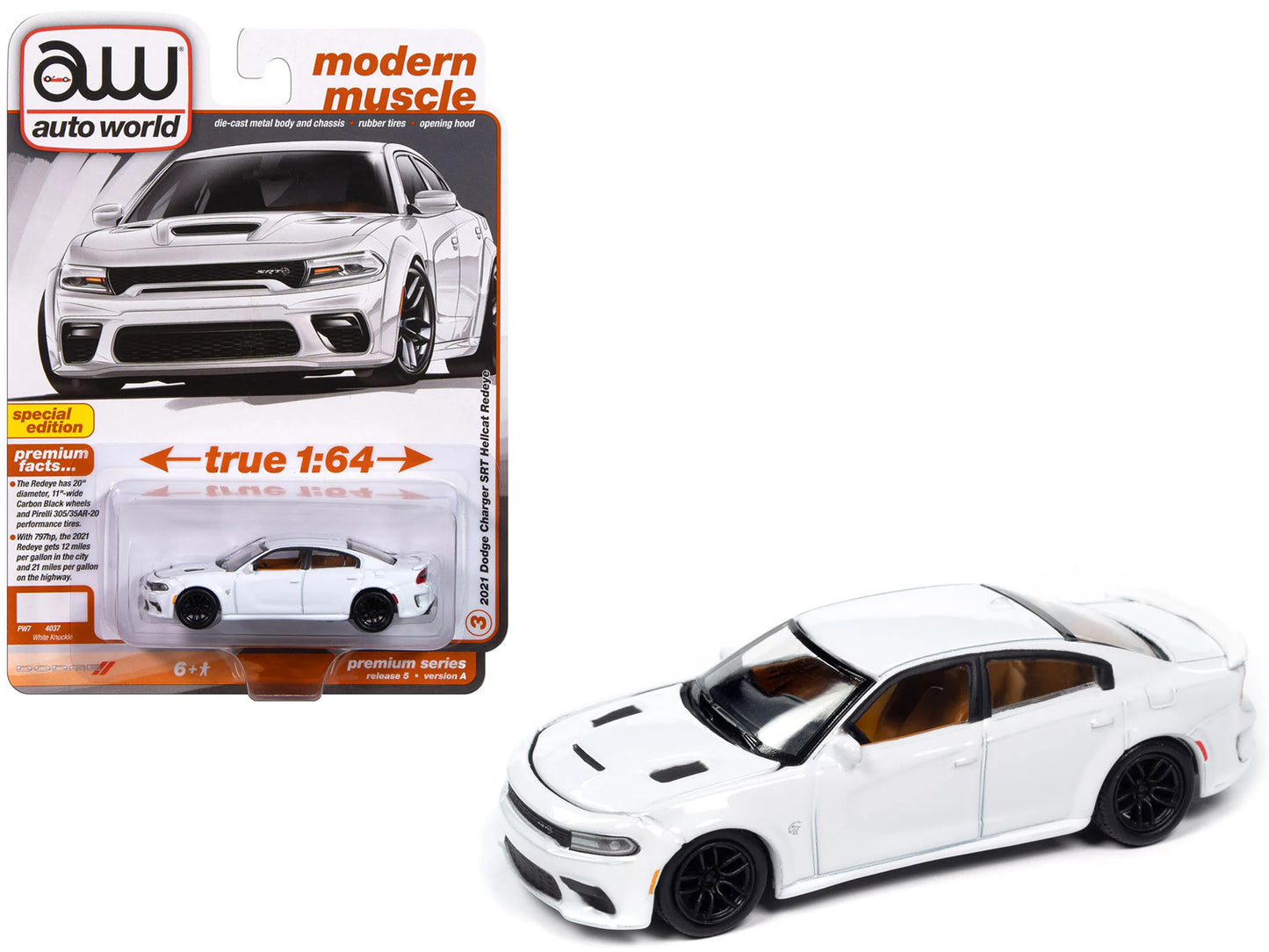 2021 Dodge Charger SRT Hellcat Redeye White Knuckle "Modern Muscle" Series 1/64 Diecast Model Car by Auto World