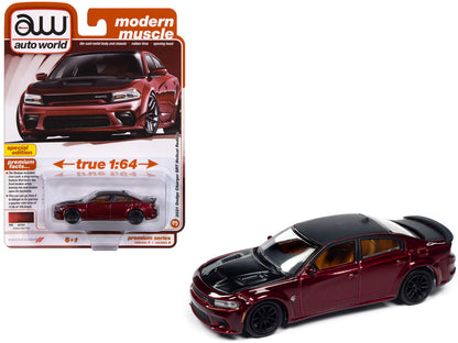 2021 Dodge Charger SRT Hellcat Redeye Octane Red Metallic with Matt Black Hood and Top "Modern Muscle" Series 1/64 Diecast Model Car by Auto World