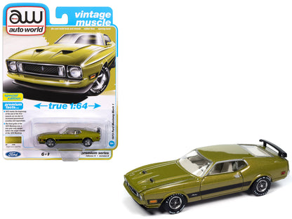 1973 Ford Mustang Mach 1 Bright Green Gold Metallic with Black Stripes "Vintage Muscle" Series 1/64 Diecast Model Car by Auto World