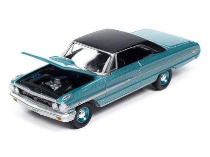 1964 Ford Galaxie 500 XL Dynasty Green Metallic with Black Top "Vintage Muscle" Series 1/64 Diecast Model Car by Auto World