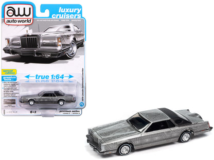 1979 Lincoln Continental Lowrider Silver Metallic with Lowrider Graphics "Luxury Cruisers" Series 1/64 Diecast Model Car by Auto World