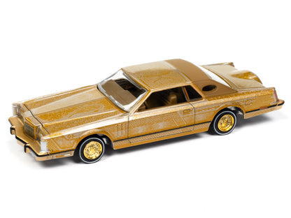 1979 Lincoln Continental Lowrider Gold Metallic with Lowrider Graphics "Luxury Cruisers" Series 1/64 Diecast Model Car by Auto World