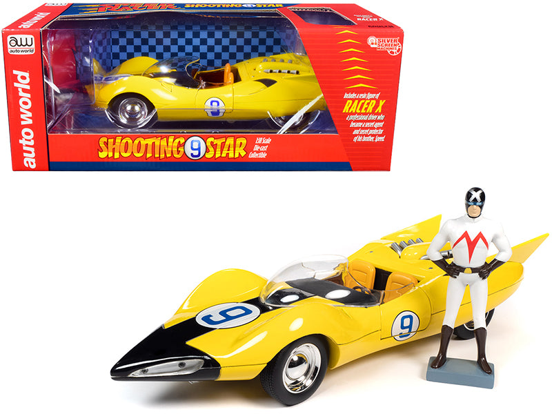 Shooting Star #9 Yellow and Racer X Figurine "Speed Racer" Anime Series 1/18 Diecast Model Car by Auto World