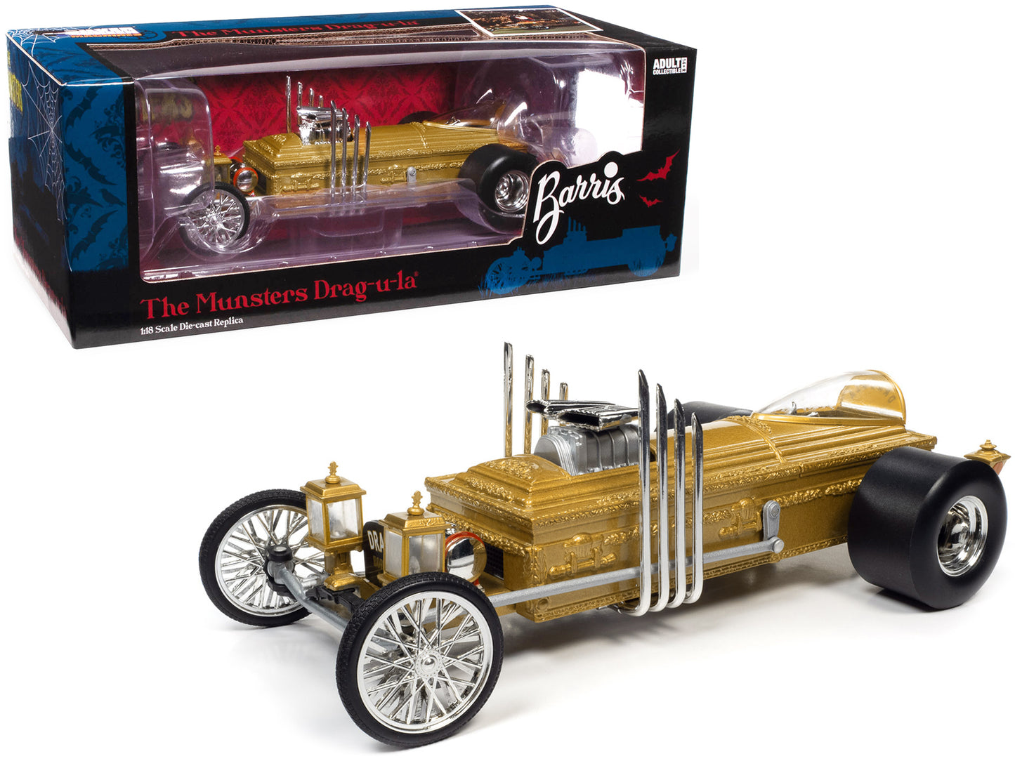 George Barris' Drag-u-la Gold "The Munsters" (1964-1966) TV Series "Silver Screen Machines" Series 1/18 Diecast Model by Auto World