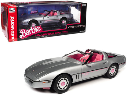 1986 Chevrolet Corvette Convertible Silver Metallic with Pink Interior "Barbie" "Silver Screen Machines" 1/18 Diecast Model Car by Auto World