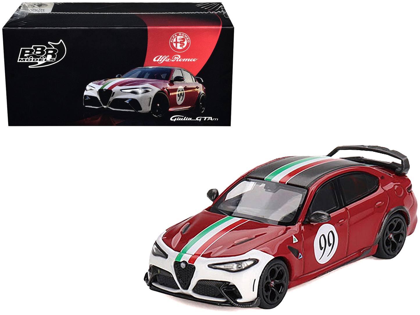 Alfa Romeo Giulia GTAm #99 Rosso GTA Red with Carbon Top and Stripes "Centro Stile" Livery 1/64 Diecast Model Car by BBR