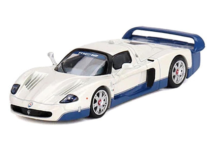 Maserati MC12 Stradale White with Blue Stripes 1/64 Diecast Model Car by BBR