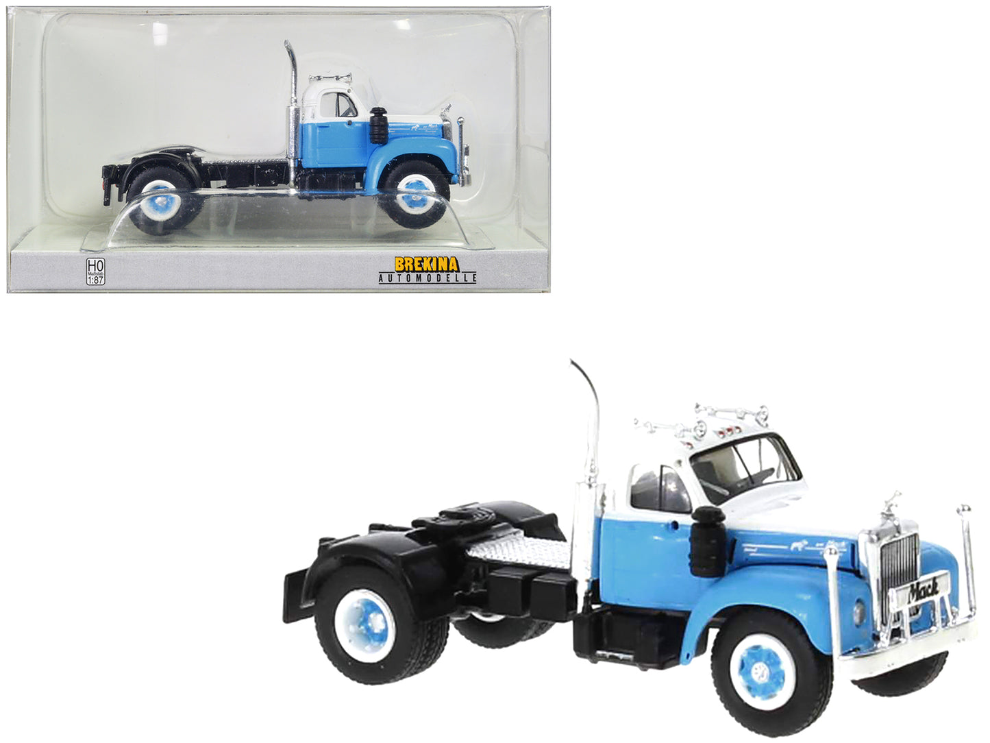 1953 B-61 Truck Tractor Light Blue and White 1/87 (HO) Scale Model Car by Brekina