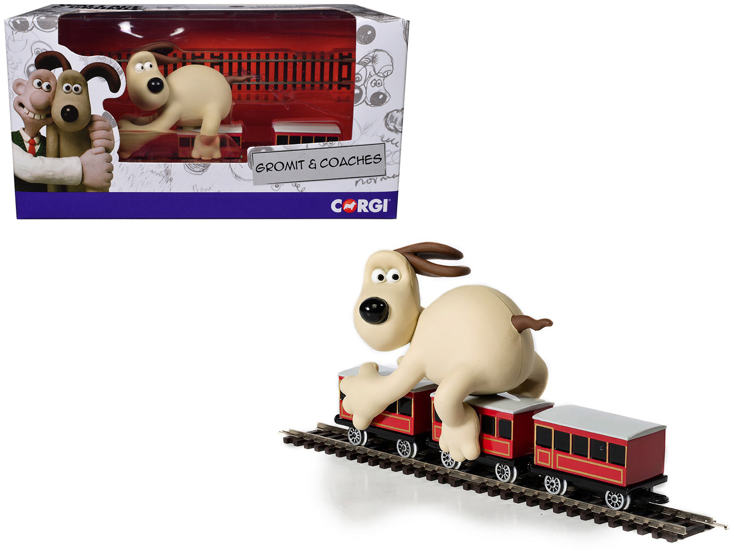 Train Coaches and Gromit Figure 5 piece Set "The Wrong Trousers" (1993) Movie "Wallace & Gromit" Diecast Model Car by Corgi