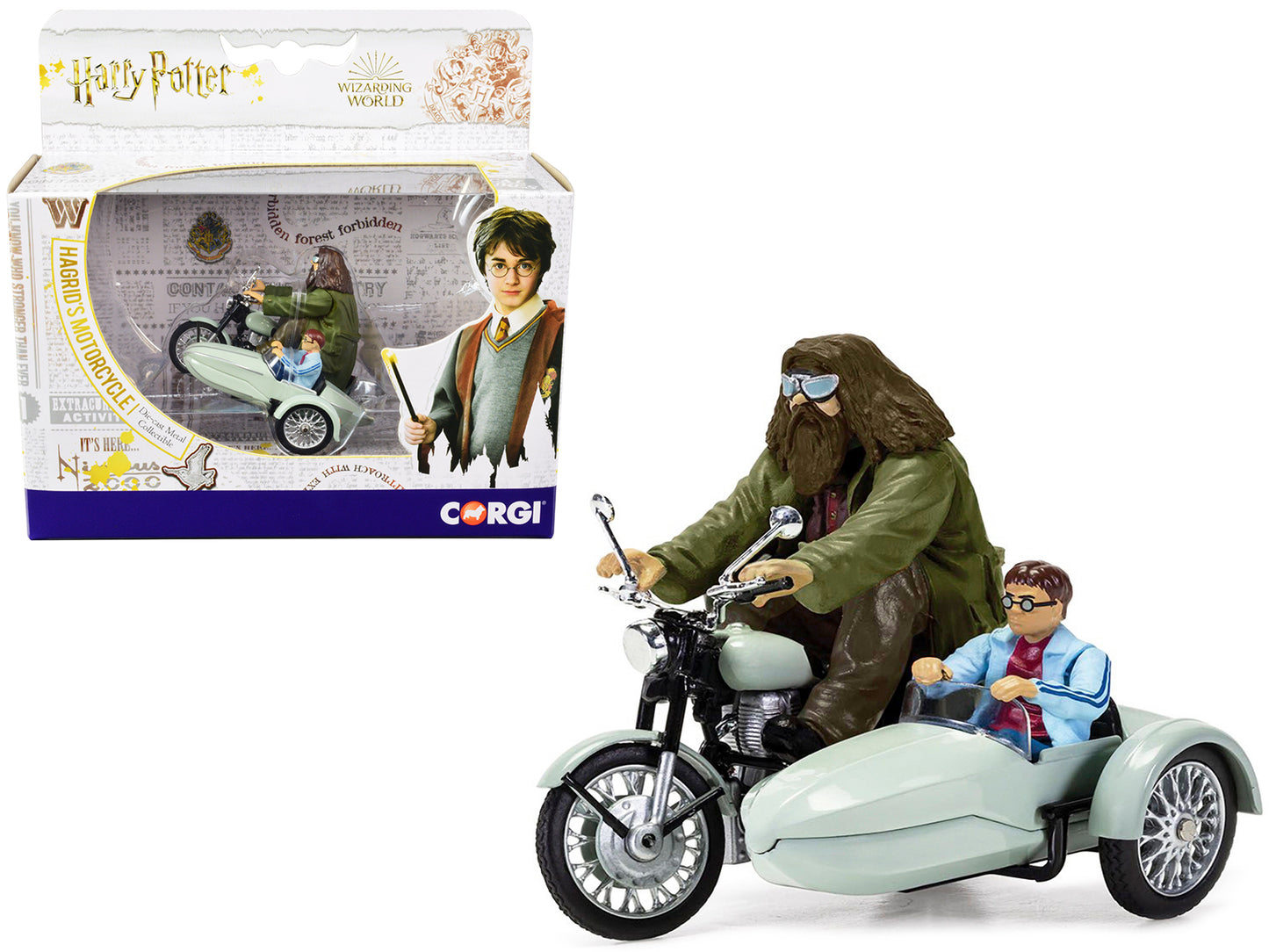 Motorcycle and Sidecar Light Green with Harry and Hagrid Figures "Harry Potter and the Deathly Hallows Part 1" (2010) Movie Diecast Motorcycle Model  by Corgi