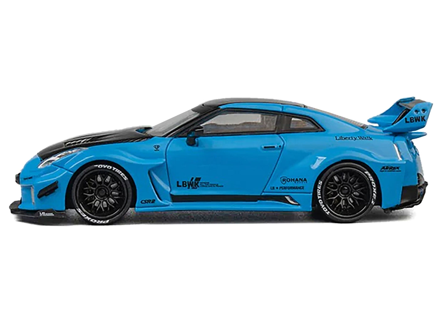 Nissan 35GT-RR "LB-Silhouette Works GT" RHD (Right Hand Drive) Blue with Carbon Hood and Black Top with Extra Wheels 1/64 Diecast Model Car by CM Models