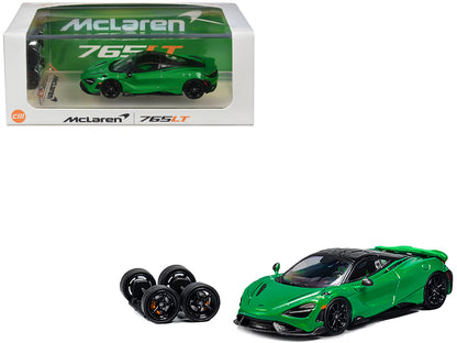 McLaren 765LT Green with Black Top and Extra Wheels 1/64 Diecast Model Car by CM Models