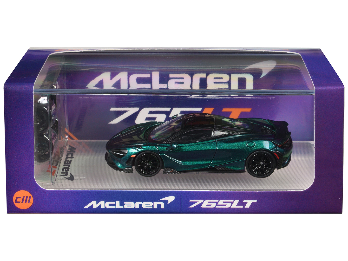 McLaren 765LT Chameleon Purple with Black Top and Extra Wheels 1/64 Diecast Model Car by CM Models