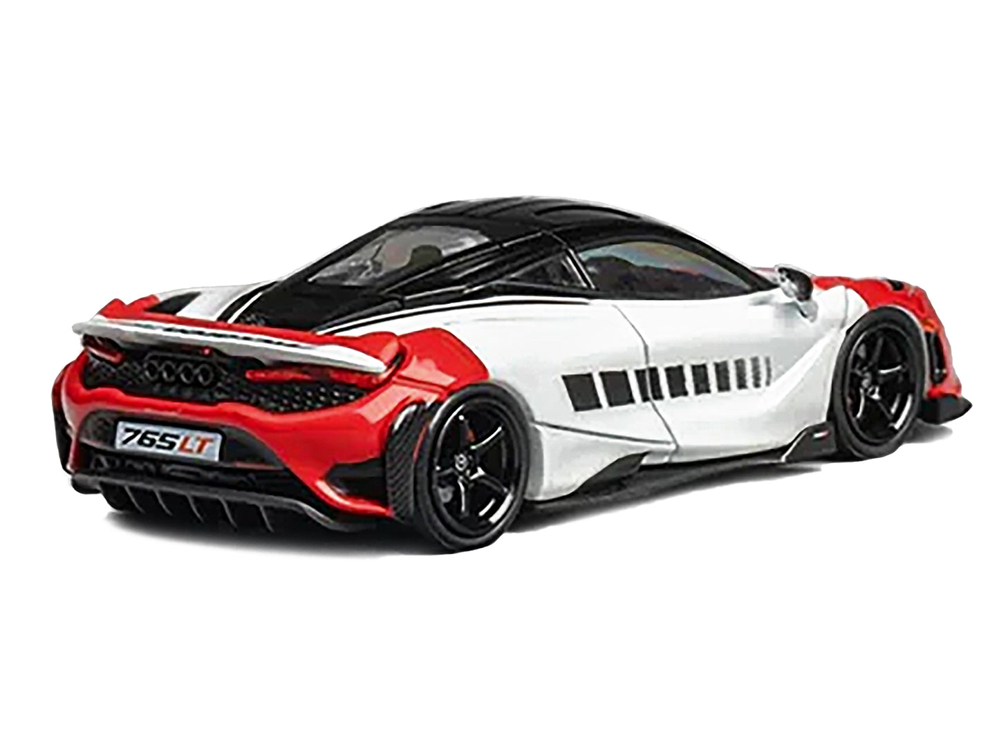 McLaren 765LT White and Red with Black Top and Extra Wheels 1/64 Diecast Model Car by CM Models