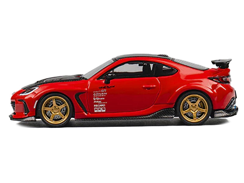 Subaru BRZ "Varis Arising-1" RHD (Right Hand Drive) Red with Carbon Hood and Top with Extra Wheels 1/64 Diecast Model Car by CM Models