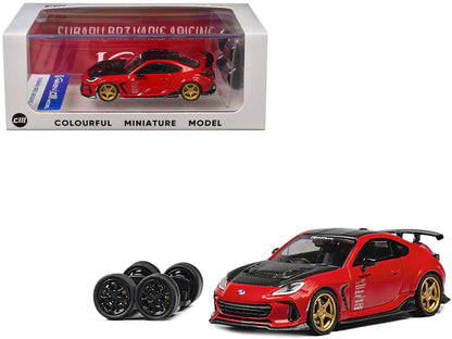 Subaru BRZ "Varis Arising-1" RHD (Right Hand Drive) Red with Carbon Hood and Top with Extra Wheels 1/64 Diecast Model Car by CM Models