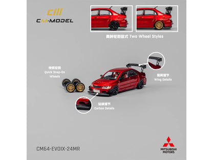 Mitsubishi Lancer Evolution IX RHD (Right Hand Drive) Red Metallic with Extra Wheels 1/64 Diecast Model Car by CM Models