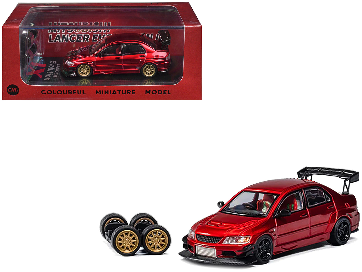 Mitsubishi Lancer Evolution IX RHD (Right Hand Drive) Red Metallic with Extra Wheels 1/64 Diecast Model Car by CM Models