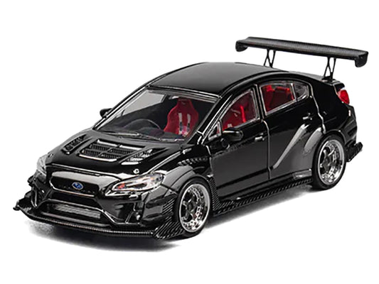 Subaru VAB WRX S4 Widebody Black Metallic with Red Interior with Extra Wheels 1/64 Diecast Model Car by CM Model