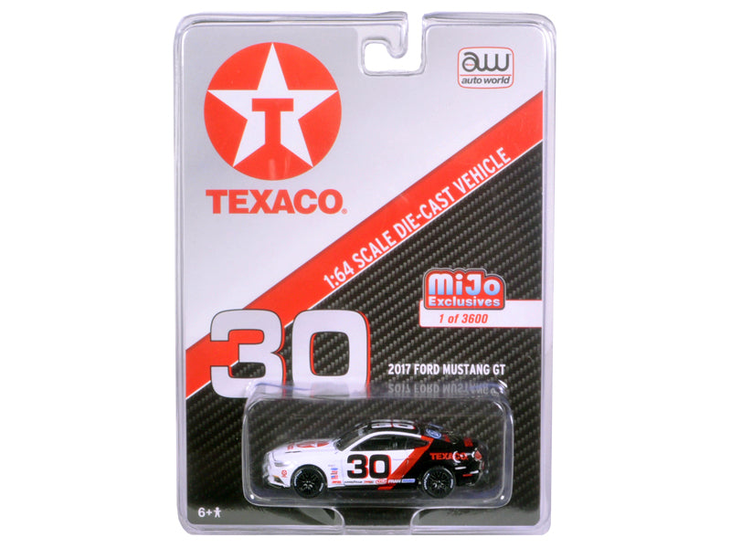 2017 Ford Mustang GT Texaco Racing #30 Black and White Limited Edition to 3600pcs 1/64 Diecast Model Car by Auto World