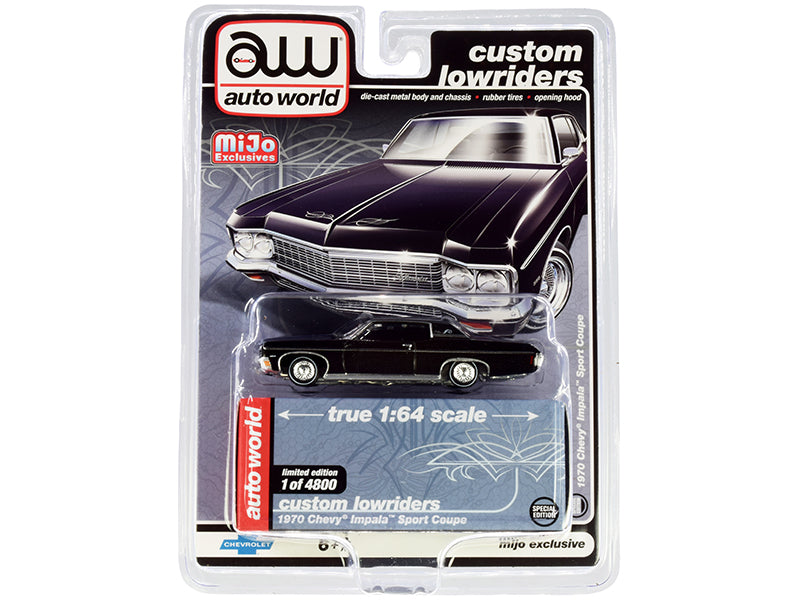 1970 Chevrolet Impala Sport Coupe Black "Custom Lowriders" Limited Edition to 4800 pieces Worldwide 1/64 Diecast Model Car by Auto World